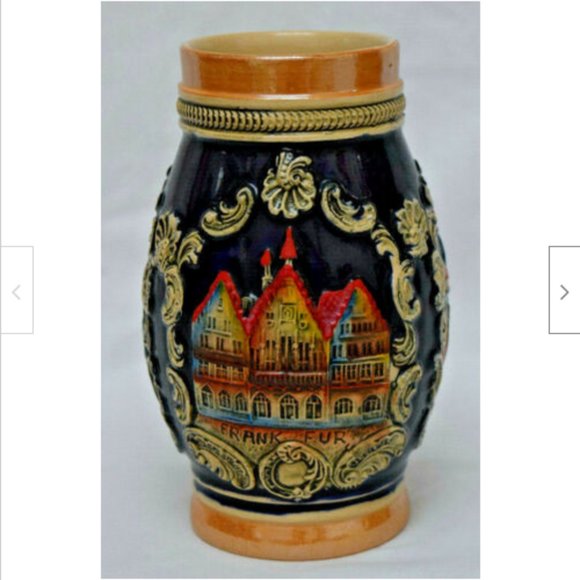 Vintage Beer Stein Germany Frankfur Wiesbaden Kurhaus Ceramic Mug Raised Design - Picture 2 of 7